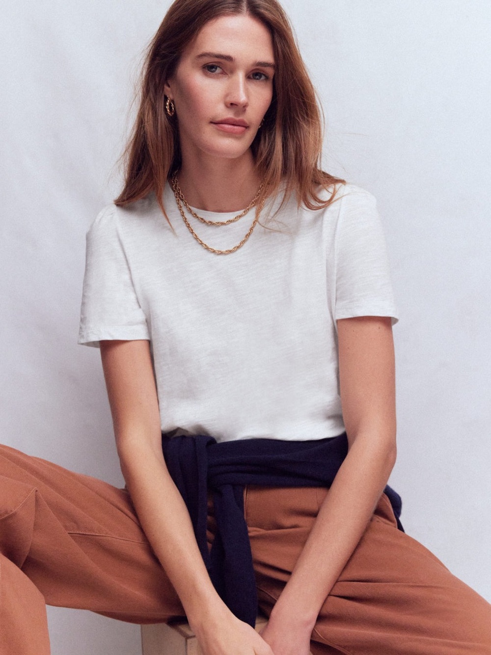 Boden White Short Puff Sleeve Cotton Tee